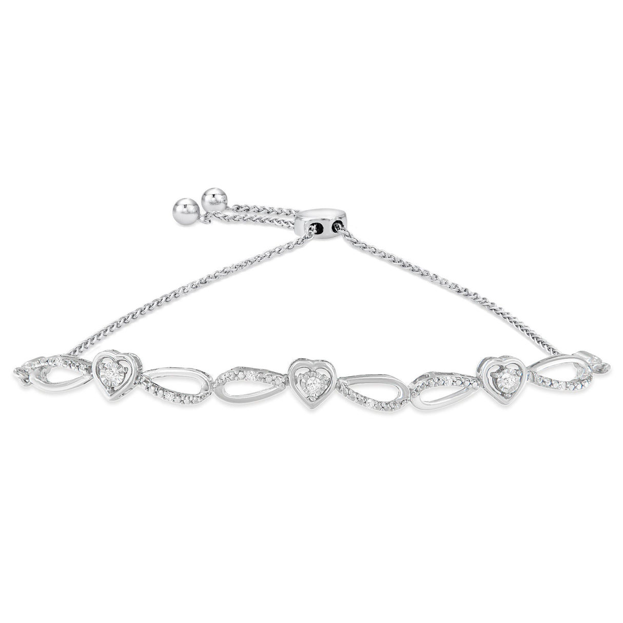 .925 Sterling Silver Diamond Accent Heart And Infinity 4”-10” Adjustable Bolo Bracelet (I-J Color, I3 Clarity) - Tuesday Morning-Bracelets