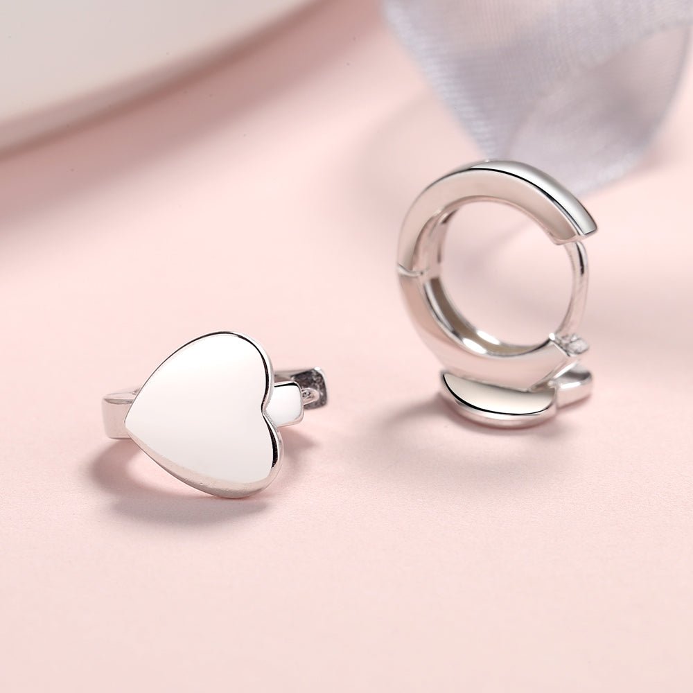 925 Sterling Silver Heart Huggies - Tuesday Morning-Hoop Earrings
