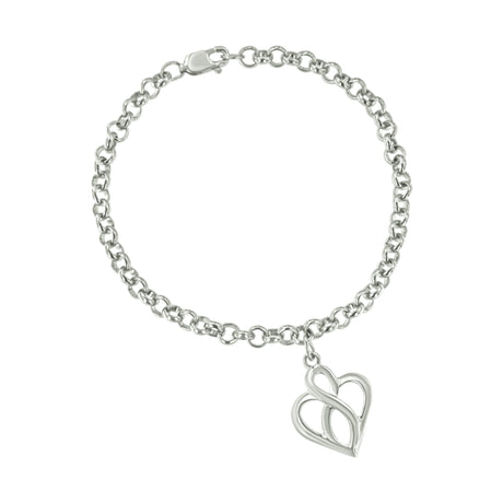 .925 Sterling Silver Open Heart With Center Vertical Infinity Chain Charm Bracelet - Size 7" - Tuesday Morning-Bracelets