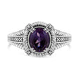 .925 Sterling Silver Prong Set Natural Oval Shape 9X7 Mm Purple Amethyst Solitaire And Diamond Accent Ring (I-J Color, I1-I2 Clarity) - Ring Size 6 - Tuesday Morning-Rings