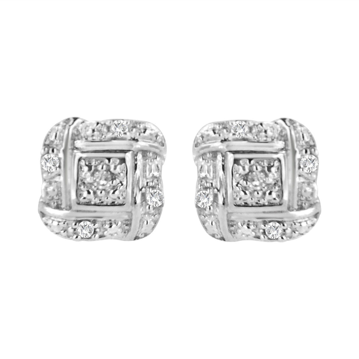 .925 Sterling Silver Round-Cut Diamond Accent Swirl Square Knot Stud Earrings (H-I Color, I2-I3 Clarity) - Tuesday Morning-Stud Earrings