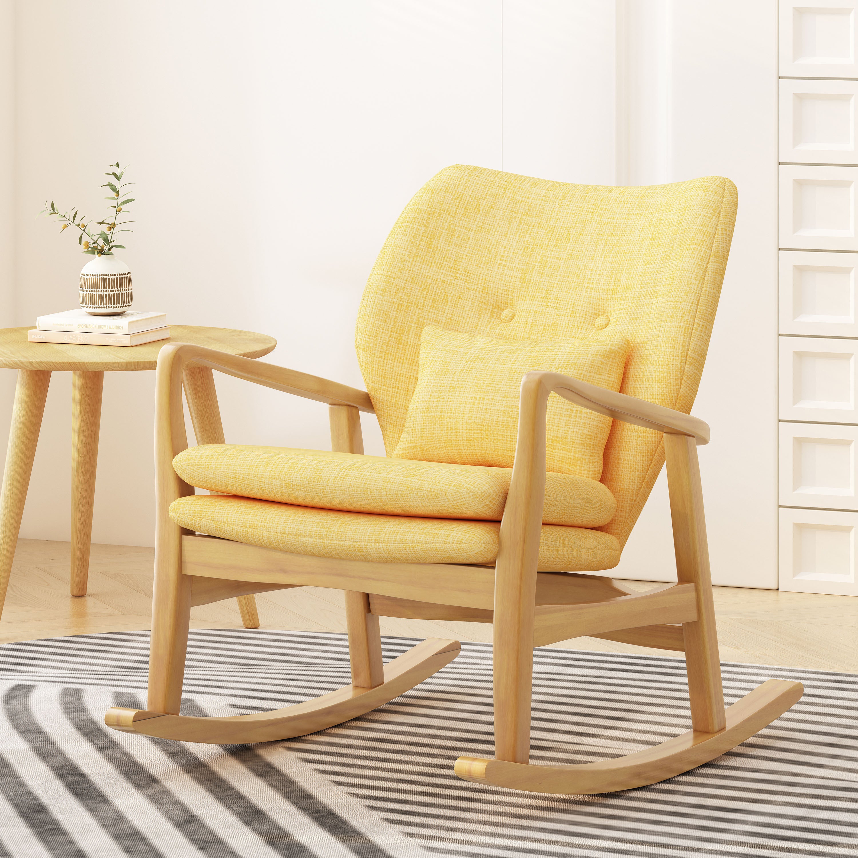 Tm-Home-Solid-Wood-Rocking-Chair-with-Yellow-Linen-Cushion-Chairs-&-Seating