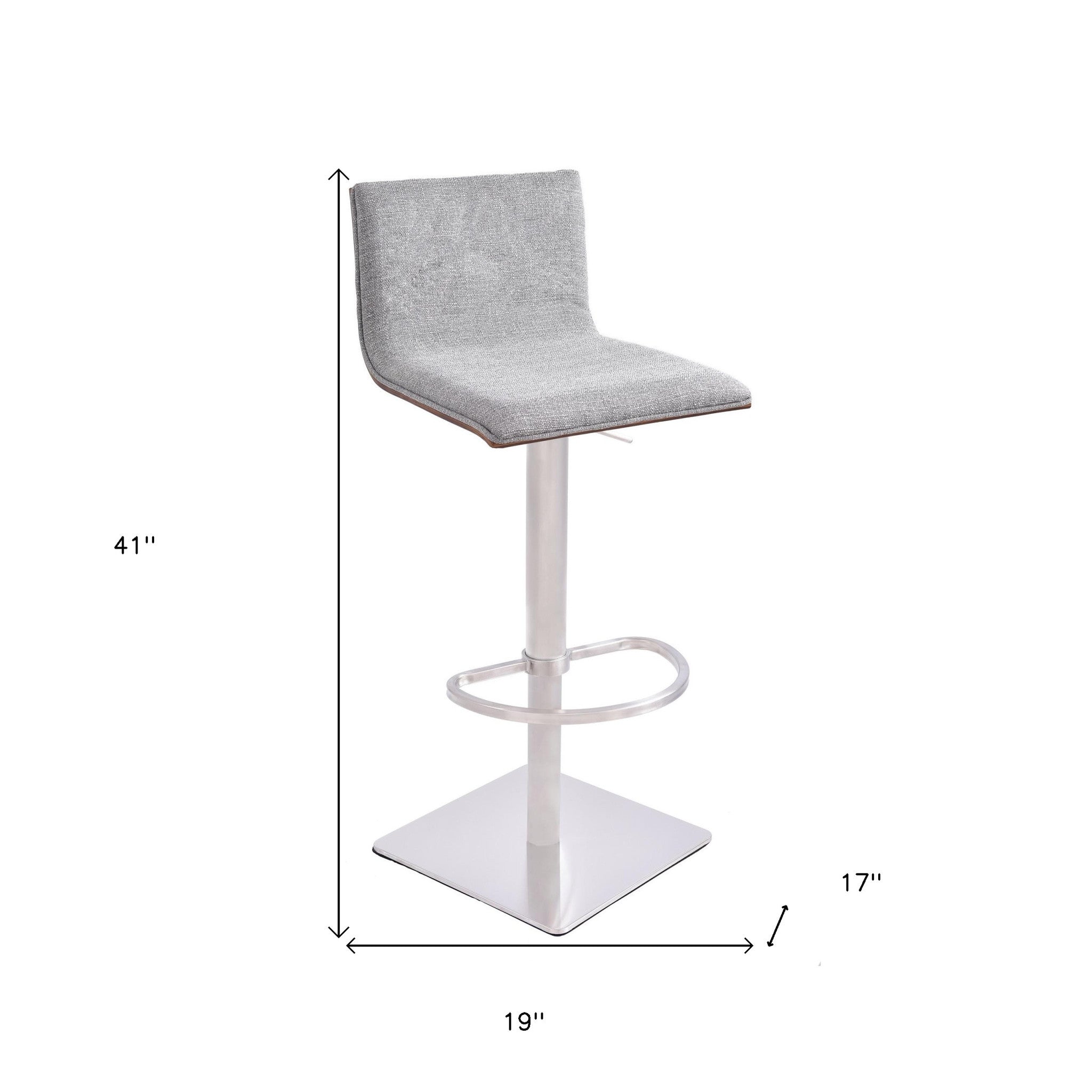 Adjustable Grey Fabric Walnut and Stainless Swivel Bar Stool - Tuesday Morning-Bar Chairs