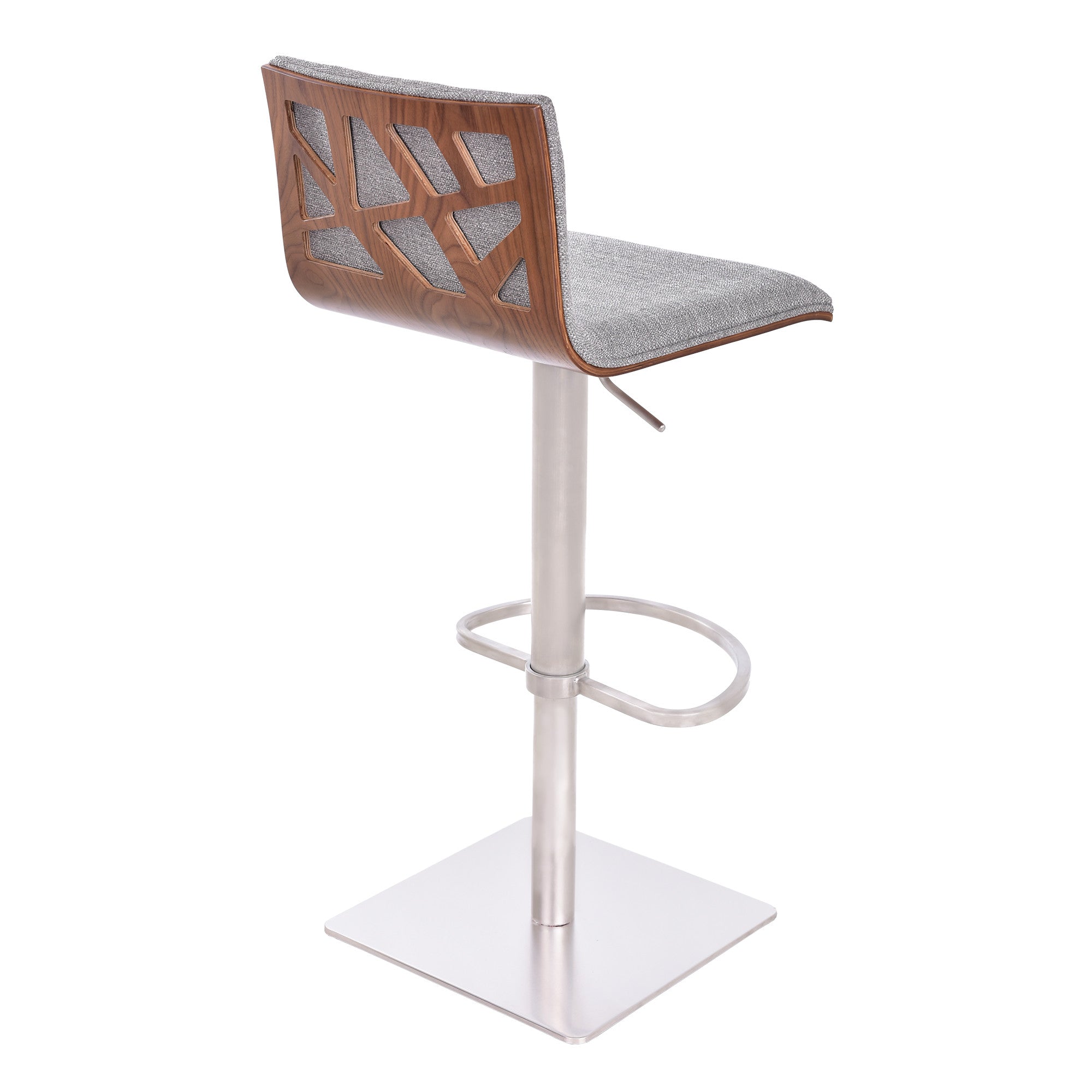 Adjustable Grey Fabric Walnut and Stainless Swivel Bar Stool - Tuesday Morning-Bar Chairs