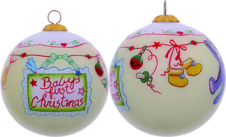 Baby's First Christmas with Motifs Hand Painted Mouth Blown Glass Ornament - Tuesday Morning-Christmas Ornaments