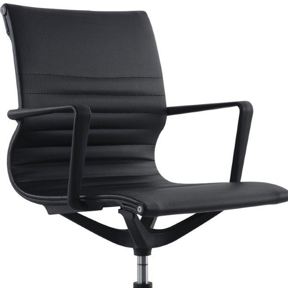 Black Adjustable Swivel Faux Leather Rolling Office Chair - Tuesday Morning-Office Chairs