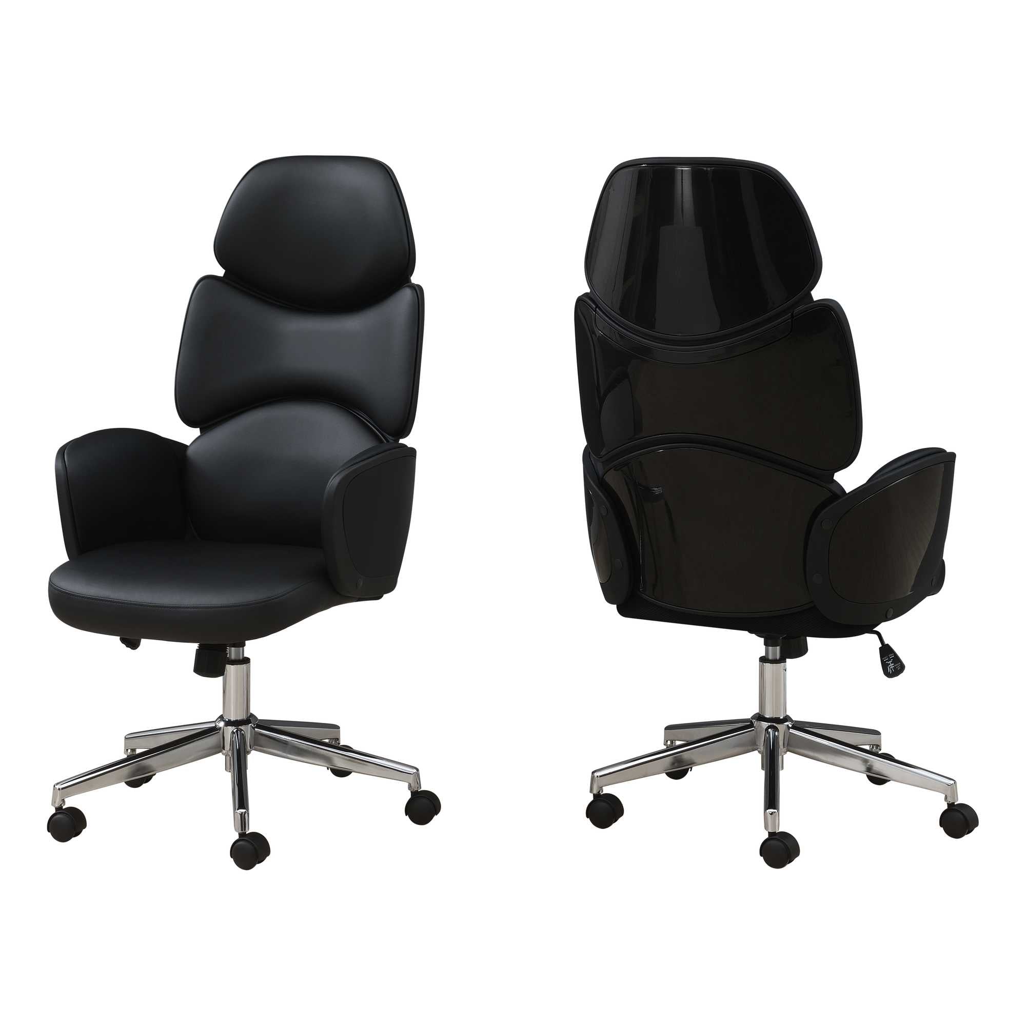 Black-Faux-Leather-Tufted-Seat-Swivel-Adjustable-Executive-Chair-Leather-Back-Plastic-Frame-Office-Chairs