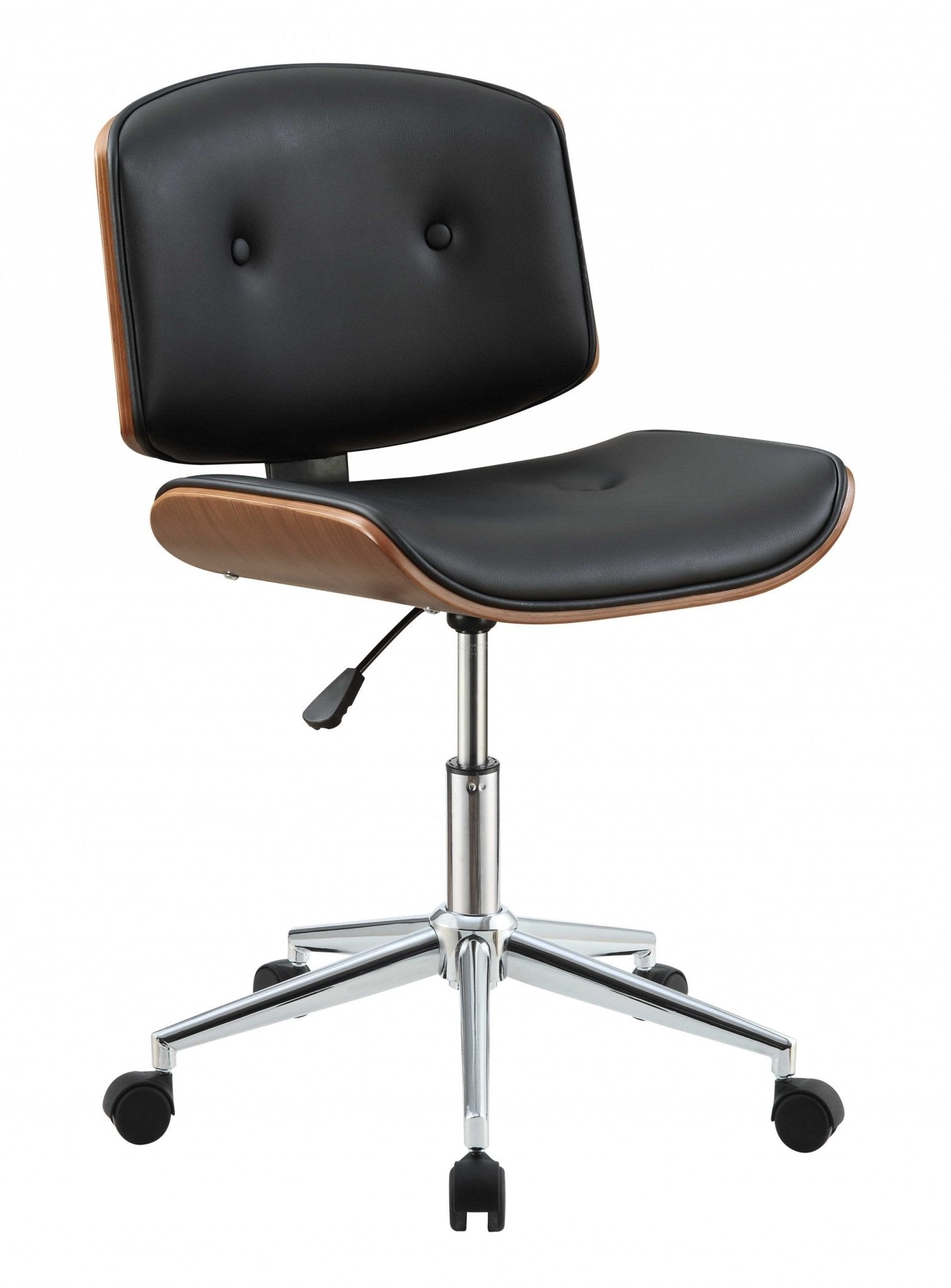 Black Faux Leather Tufted Seat Swivel Adjustable Task Chair Leather Back Steel Frame - Tuesday Morning-Office Chairs