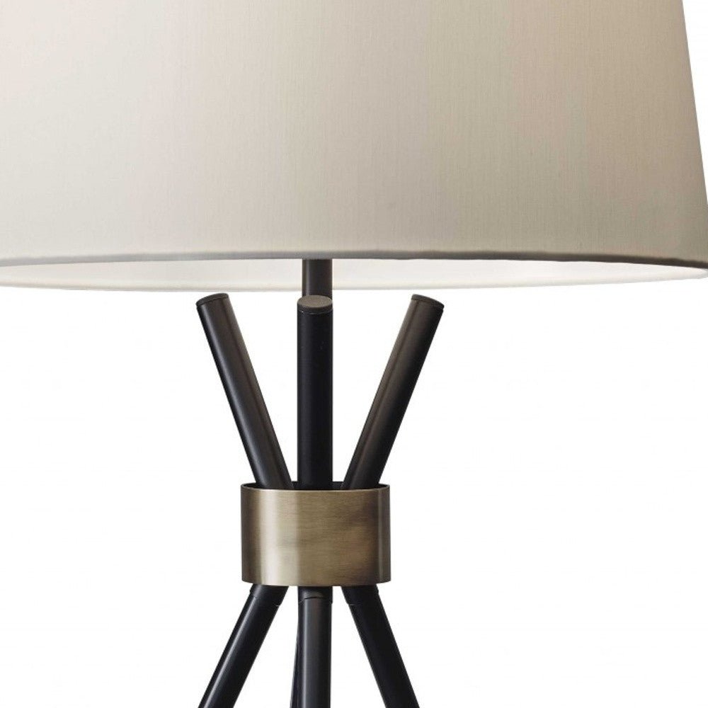 Black Metal Tripod Leg With Antique Brass Accent Table Lamp - Tuesday Morning-Table Lamps