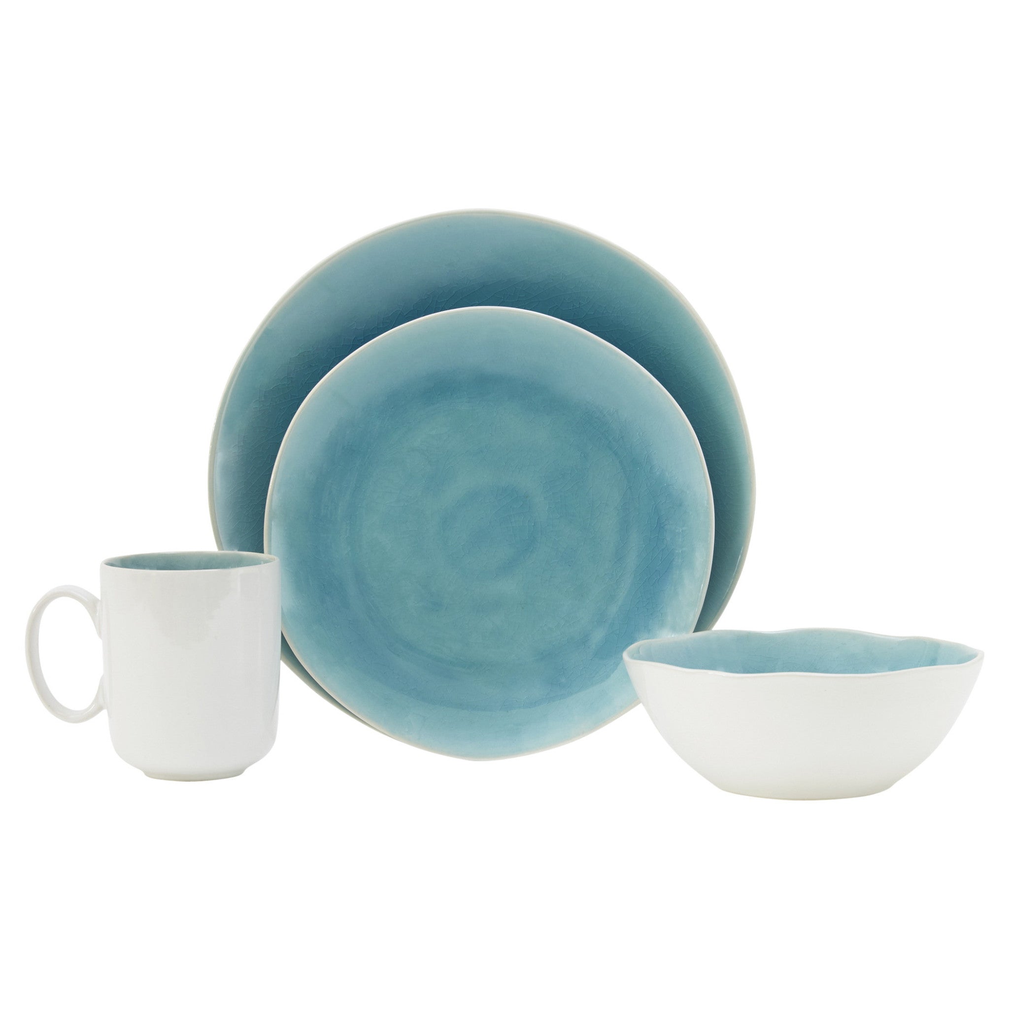 Blue and White Sixteen Piece Round Ceramic Service For Four Dinnerware Set - Tuesday Morning-Dinnerware