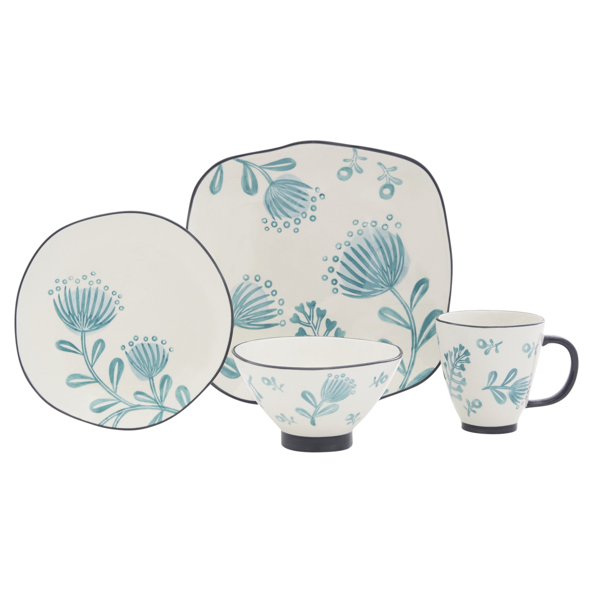Blue-and-White-Sixteen-Piece-Round-Floral-Ceramic-Service-For-Four-Dinnerware-Set-Dinnerware-Sets