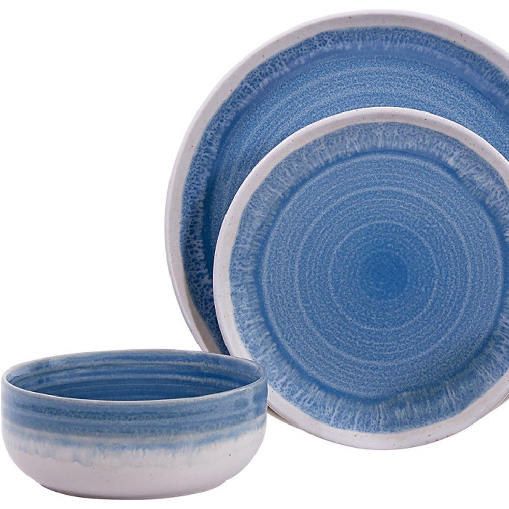 Blue and White Sixteen Piece Round Tone on Tone Ceramic Service For Four Dinnerware Set - Tuesday Morning-Dinnerware