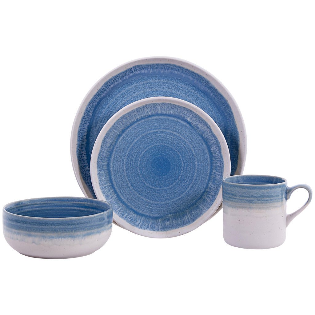 Blue and White Sixteen Piece Round Tone on Tone Ceramic Service For Four Dinnerware Set - Tuesday Morning-Dinnerware