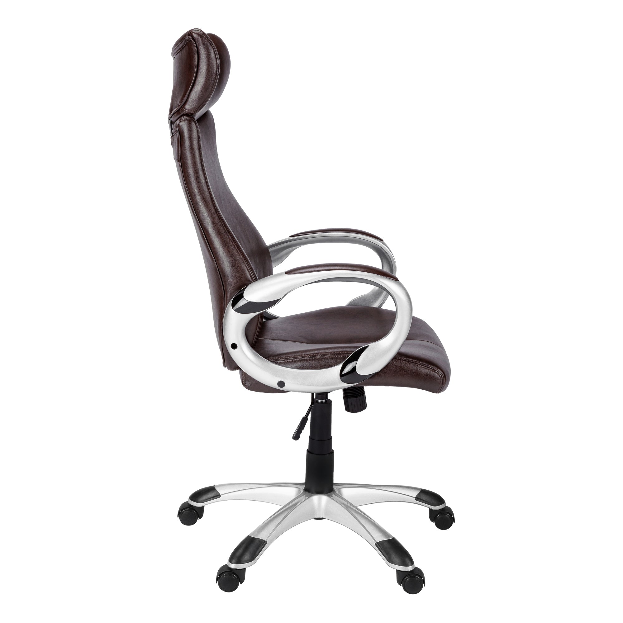 Brown Faux Leather Seat Swivel Adjustable Executive Chair Leather Back Steel Frame - Tuesday Morning-Office Chairs