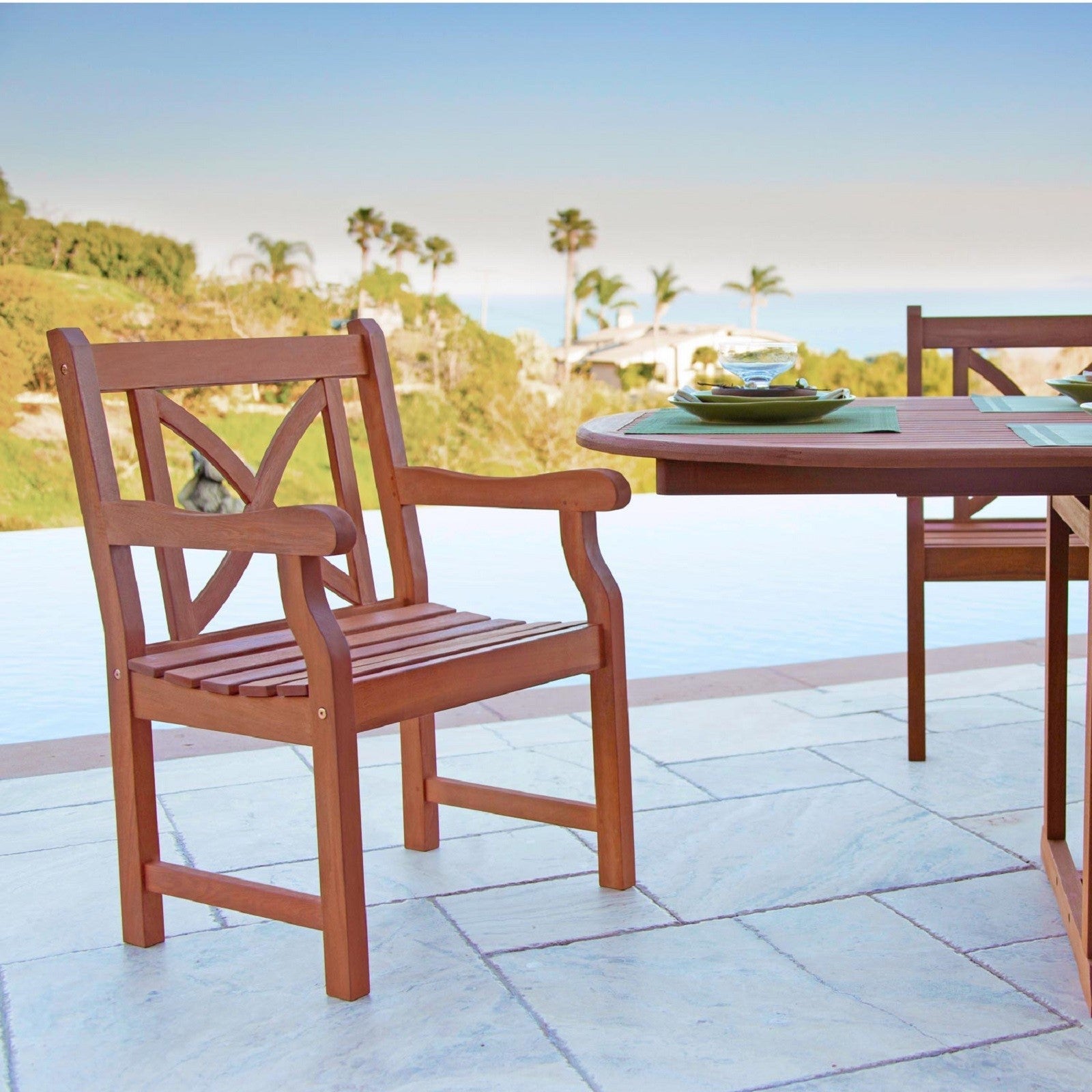 Brown Patio Armchair With Cross Back Design - Tuesday Morning-Outdoor Chairs