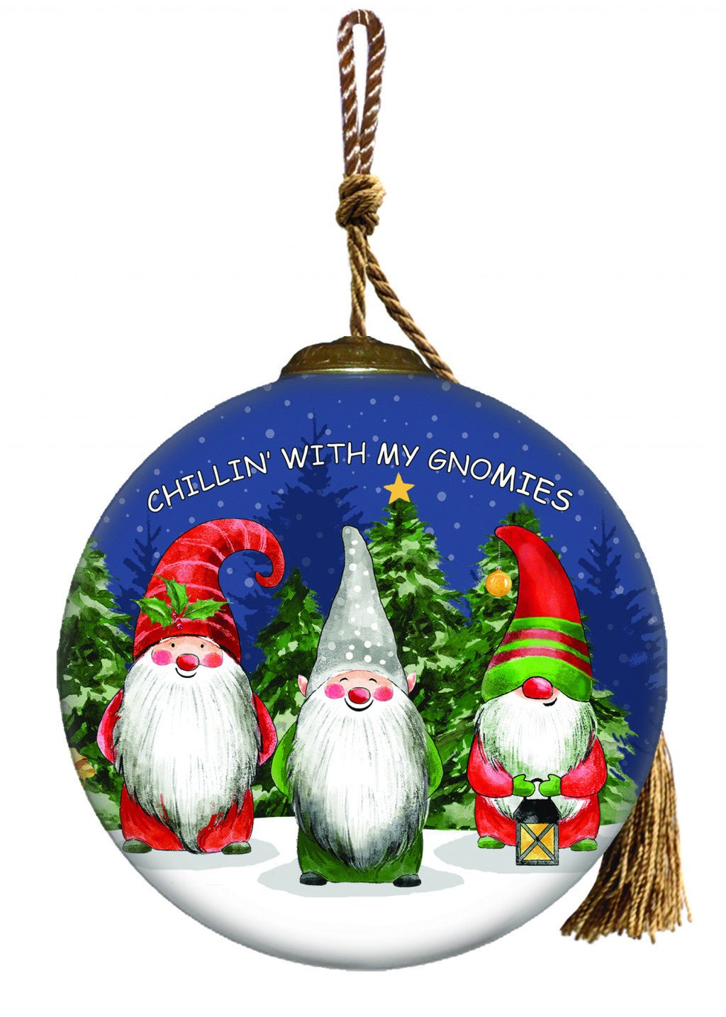 Casual Gnomes in Christmas Mode Hand Painted Mouth Blown Glass Ornament - Tuesday Morning-Christmas Ornaments
