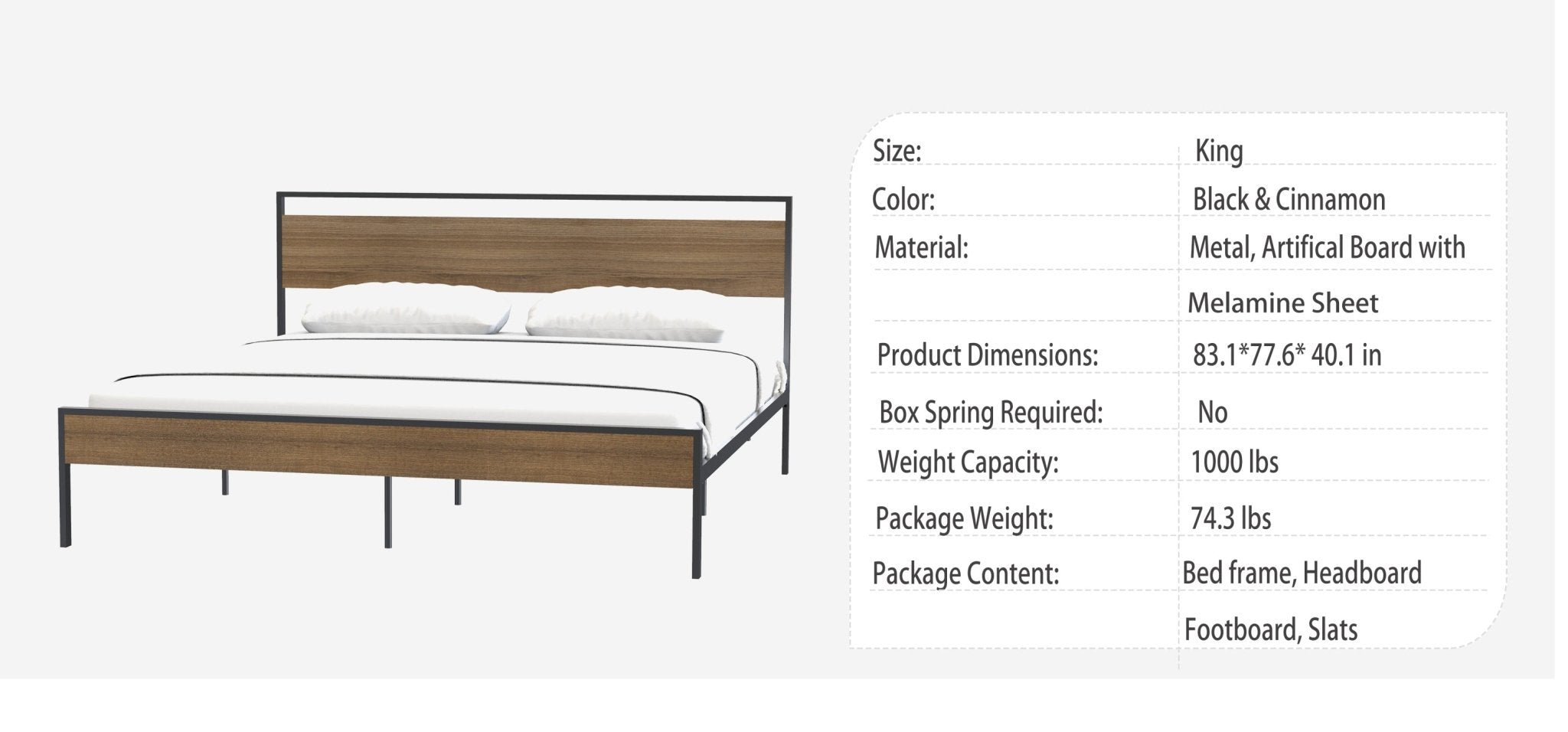 Ceres Metal Bed, Black with Cinnamon Wood Headboard&Footboard, King - Tuesday Morning-Beds & Bed Frames