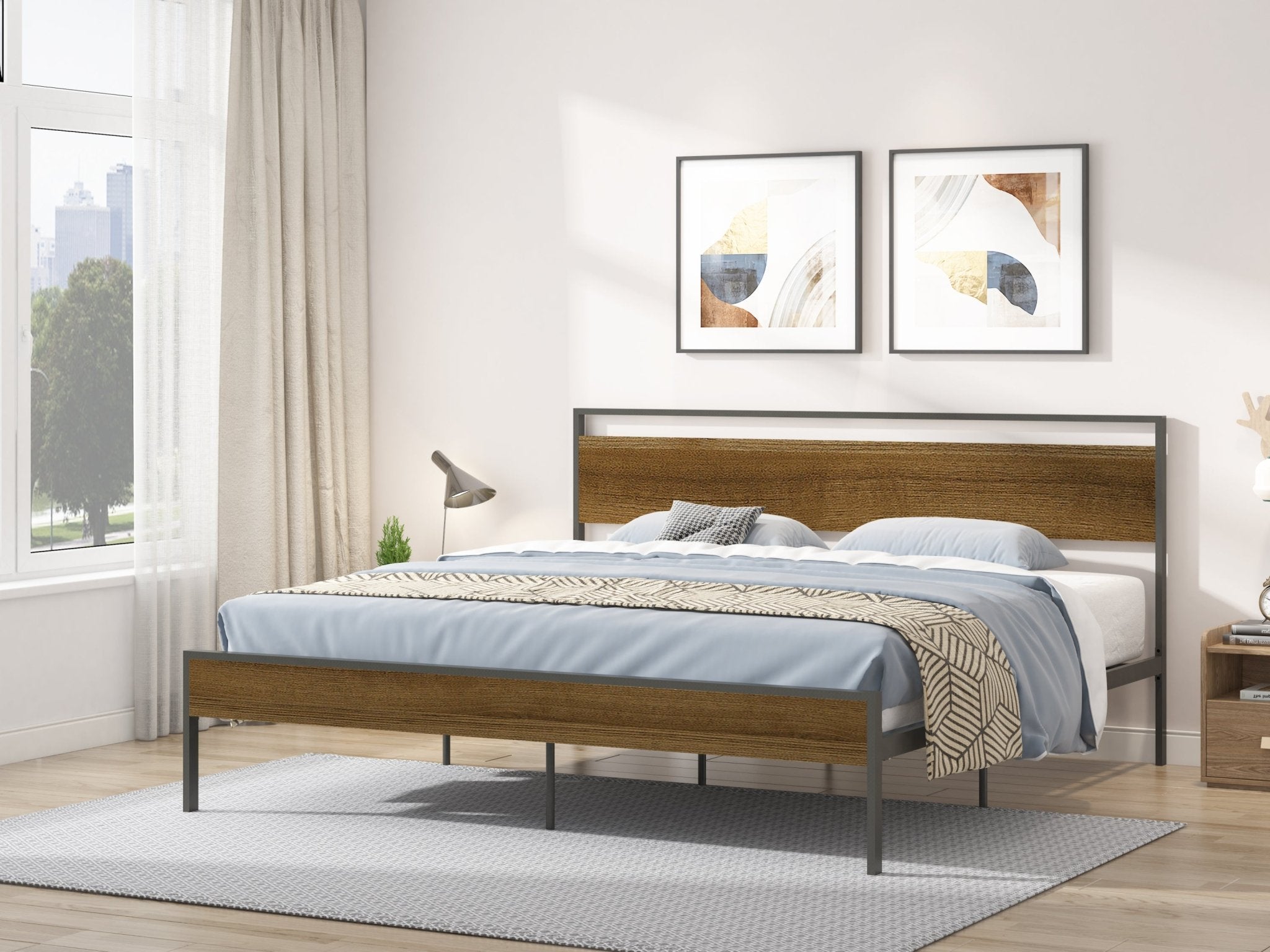 Ceres-Metal-Bed,-Black-with-Cinnamon-Wood-Headboard&Footboard,-King-Beds-&-Bed-Frames