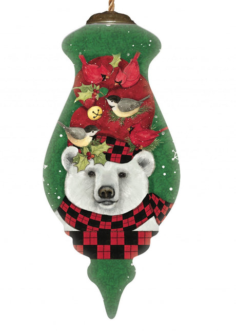 Christmas Plaid Polar Bear Hand Painted Mouth Blown Glass Ornament - Tuesday Morning-Christmas Ornaments