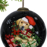 Christmas Puppy with Presents Hand Painted Mouth Blown Glass Ornament - Tuesday Morning-Christmas Ornaments