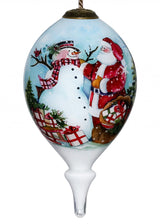 Christmas Santa and Snowman Hand Painted Mouth Blown Glass Ornament - Tuesday Morning-Christmas Ornaments