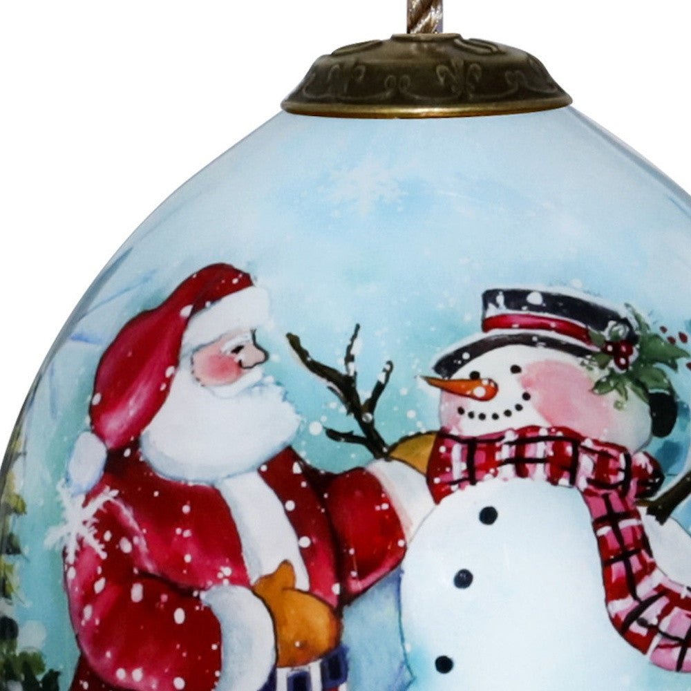 Christmas Santa and Snowman Hand Painted Mouth Blown Glass Ornament - Tuesday Morning-Christmas Ornaments