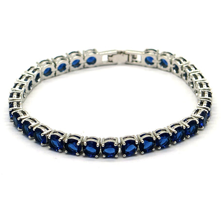 Classic Sapphire Tennis Bracelet in Rhodium - Tuesday Morning-Bracelets