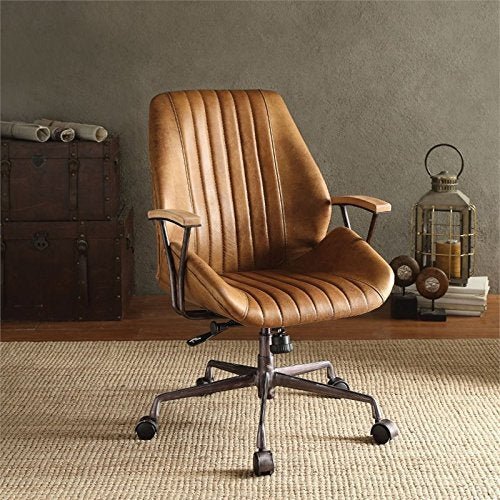 Coffee and Black Adjustable Swivel Faux Leather Rolling Task Chair - Tuesday Morning-Office Chairs