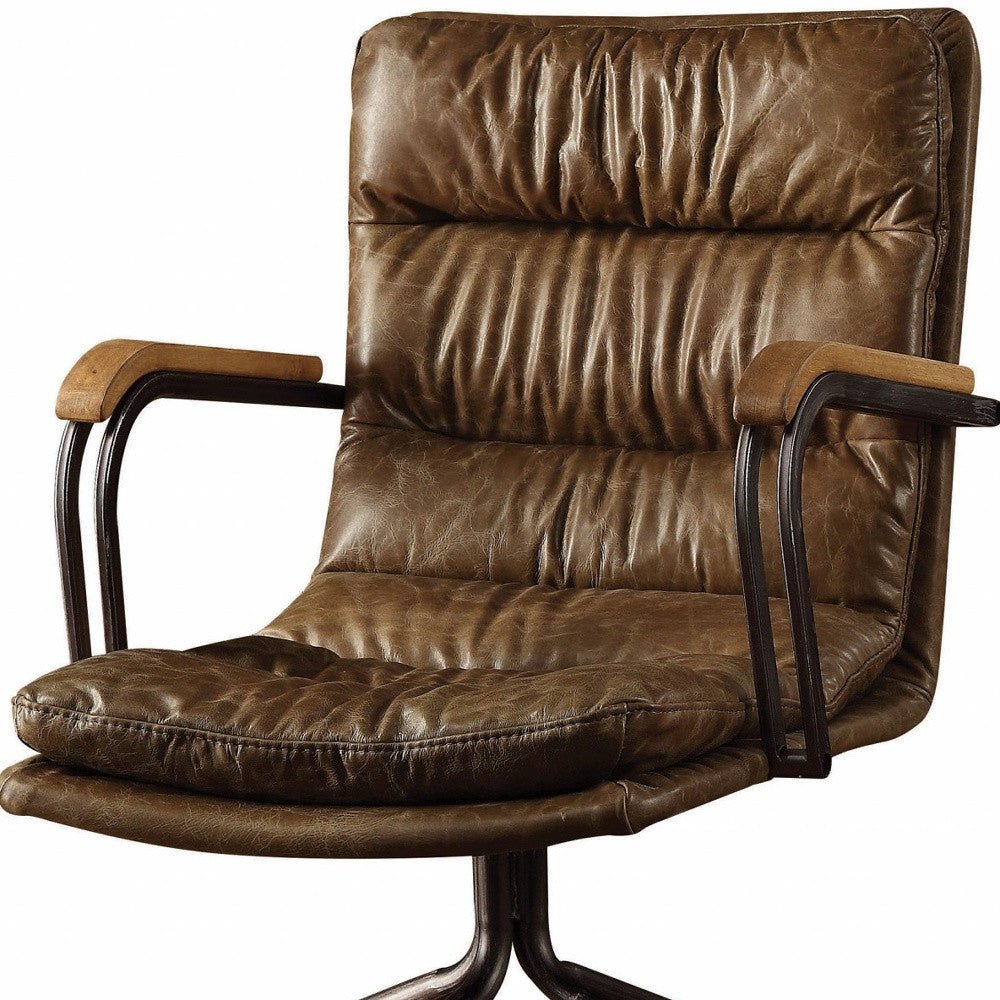 Coffee and Dark Brown Swivel Leather Rolling Executive Office Chair - Tuesday Morning-Office Chairs
