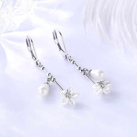 Cultured Pearl & Sterling Silver Floral Leverback Drop Earrings - Tuesday Morning-Drop Earrings