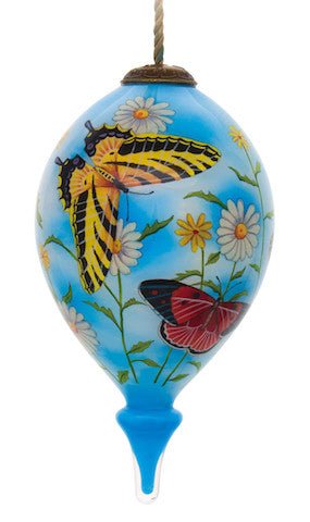 Daisy Delight and Butterflies Hand Painted Mouth Blown Glass Ornament - Tuesday Morning-Christmas Ornaments