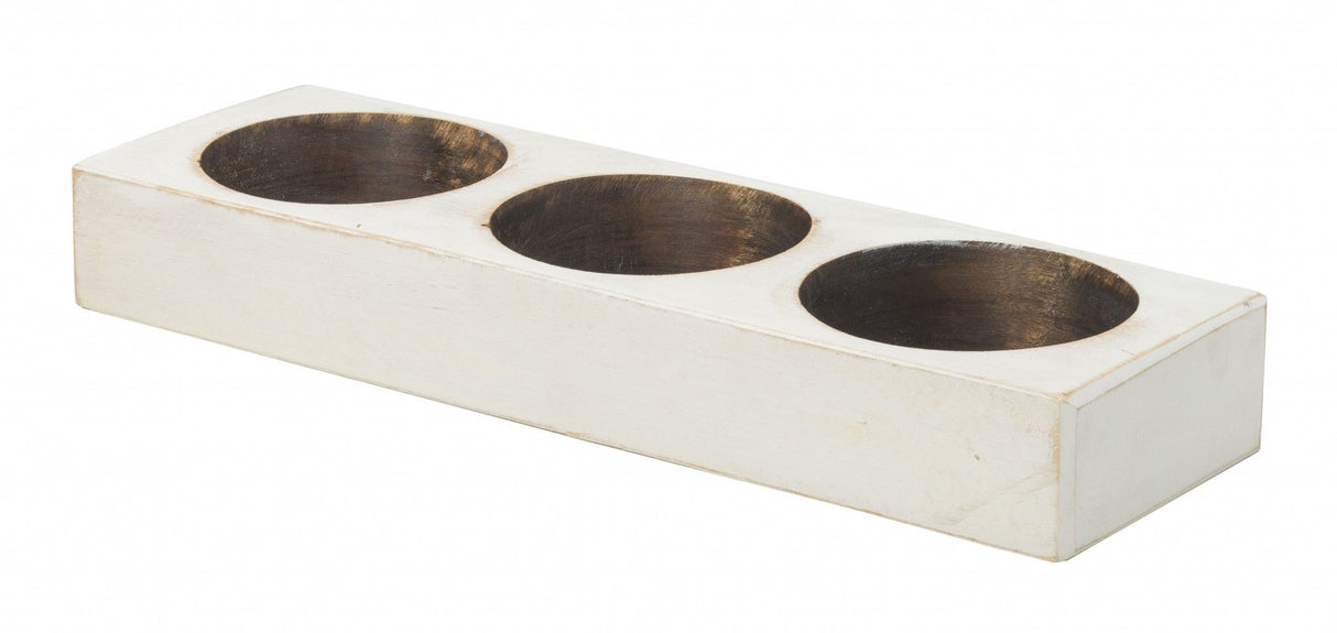 Distressed White 3 Hole Cheese Mold Candle Holder - Tuesday Morning-Candle Holders