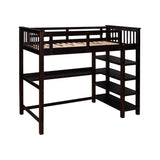 Espresso Twin Size Wood Loft Bed with Storage Shelves and Desk - Tuesday Morning-Loft Beds