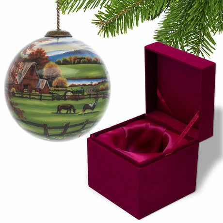 Farm in the Fall Scenery Hand Painted Mouth Blown Glass Ornament - Tuesday Morning-Christmas Ornaments