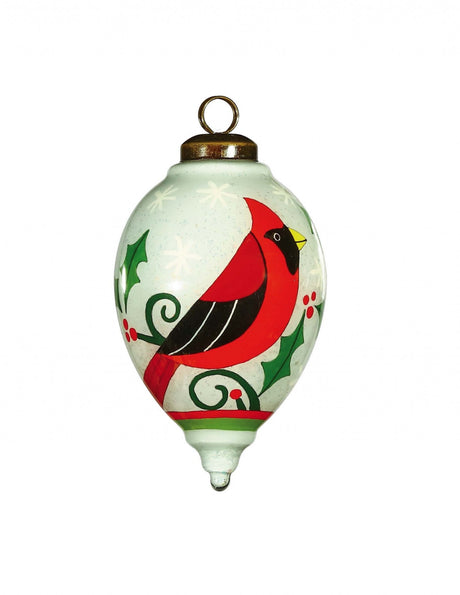 Festive Glitter Red Cardinal Hand Painted Mouth Blown Glass Ornament - Tuesday Morning-Christmas Ornaments