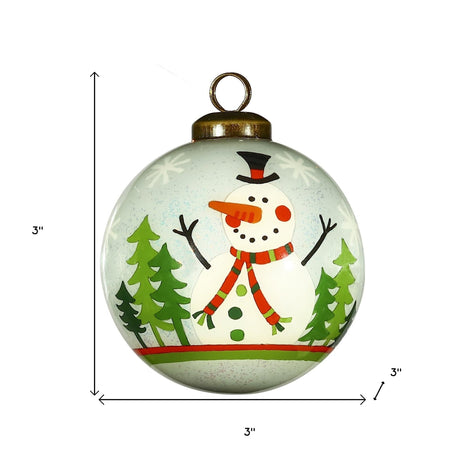 Festive Glitter Snowman Hand Painted Mouth Blown Glass Ornament - Tuesday Morning-Christmas Ornaments