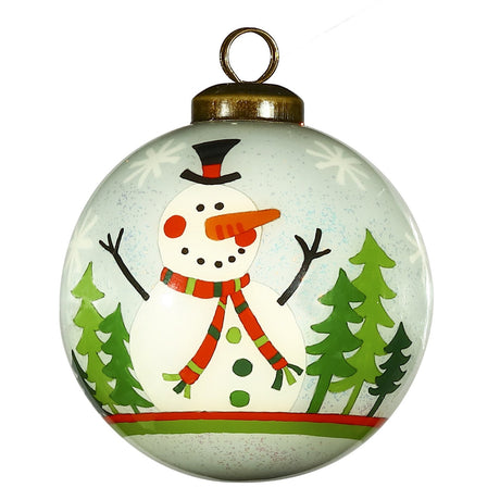 Festive Glitter Snowman Hand Painted Mouth Blown Glass Ornament - Tuesday Morning-Christmas Ornaments