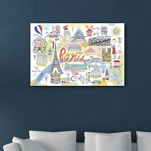 Fun Illustrated Paris Map Unframed Print Wall Art - Tuesday Morning-Wall Art
