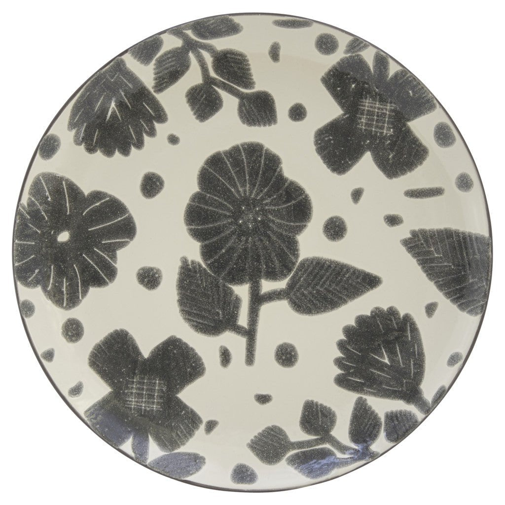 Gray and Ivory Sixteen Piece Round Floral Ceramic Service For Four Dinnerware Set - Tuesday Morning-Dinnerware