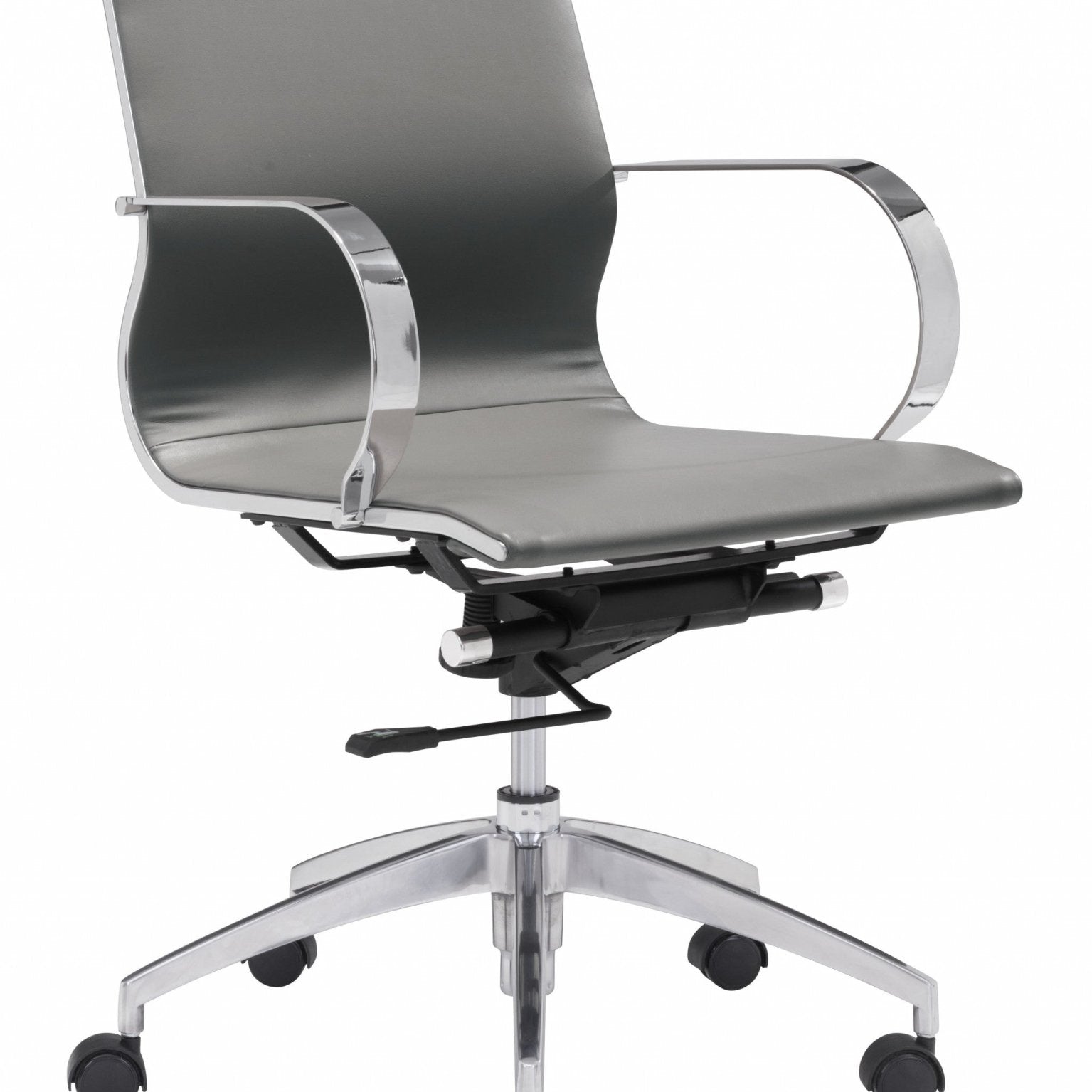 Gray-Faux-Leather-Seat-Swivel-Adjustable-Conference-Chair-Metal-Back-Steel-Frame-Office-Chairs