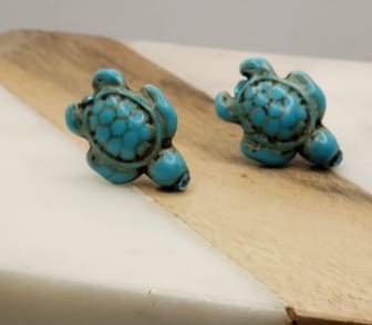 Hawaiian Sea Turtle and Aquamarine Stud Earrings - Tuesday Morning-Stud Earrings