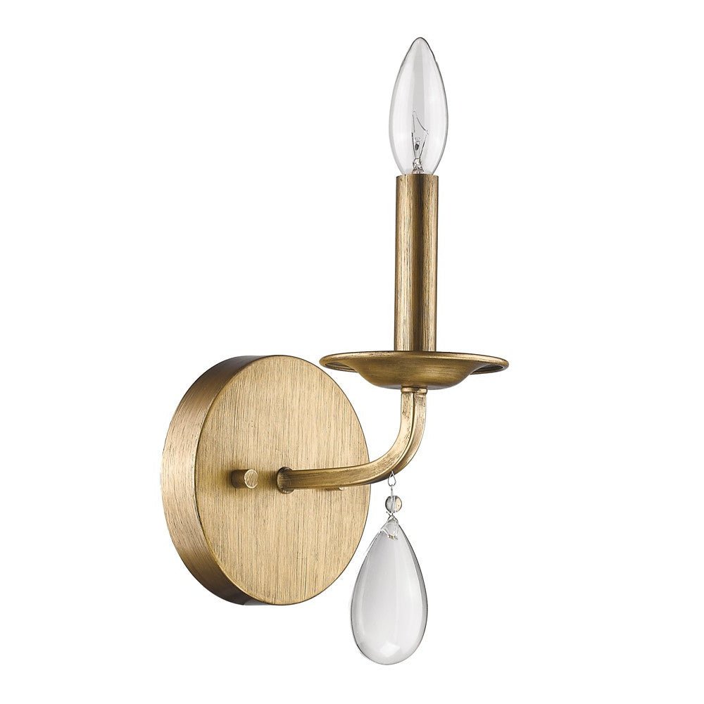 Light Gold Wall Sconce with Crystal Accent - Tuesday Morning-Wall Lighting