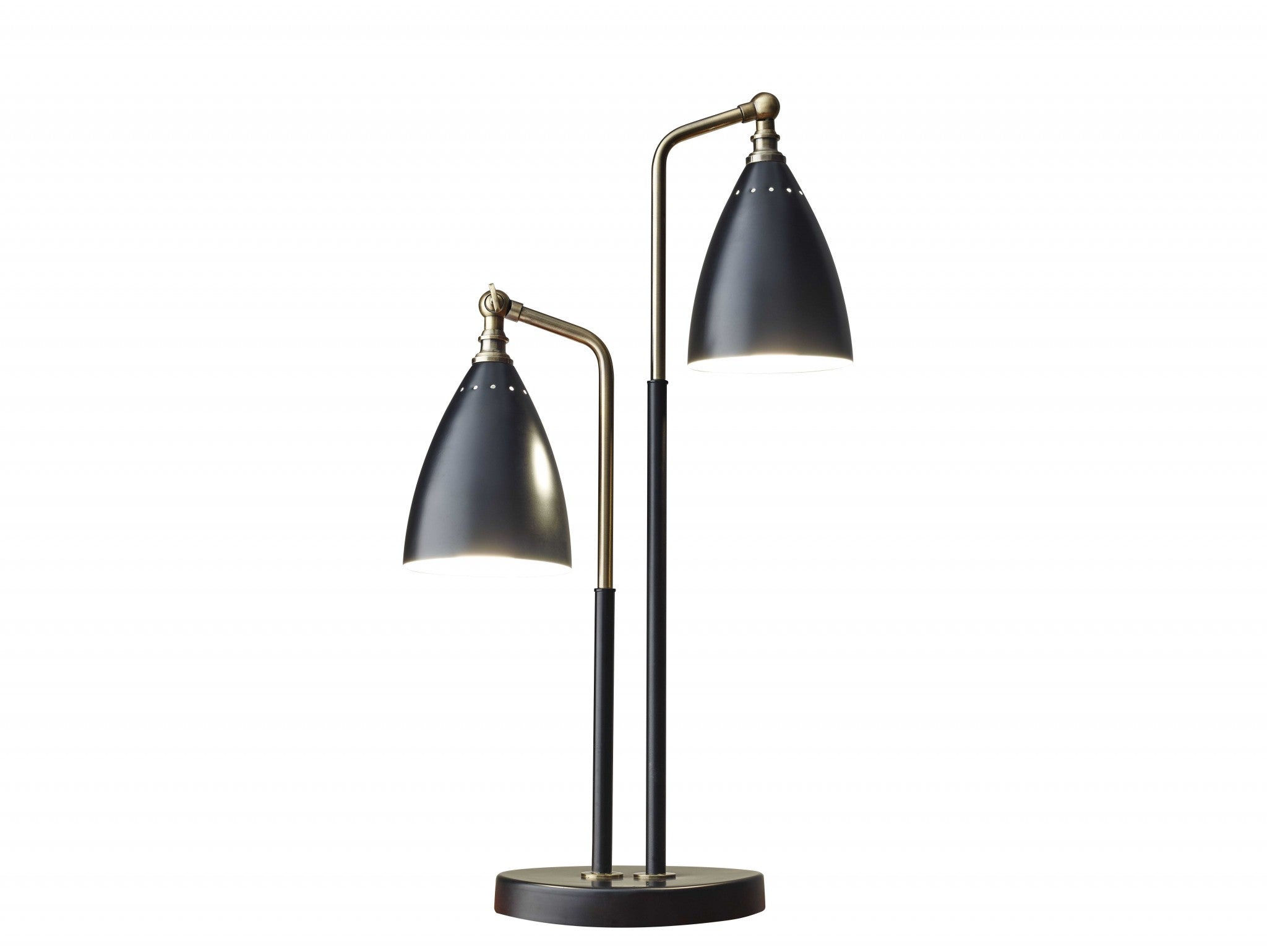 Matte-Black-Metal-And-Antique-Brass-Two-Light-Adjustable-Table-Lamp-Table-Lamps