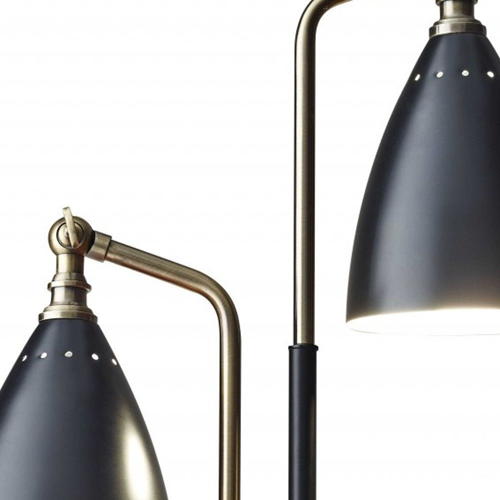 Matte Black Metal And Antique Brass Two Light Adjustable Table Lamp - Tuesday Morning-Table Lamps