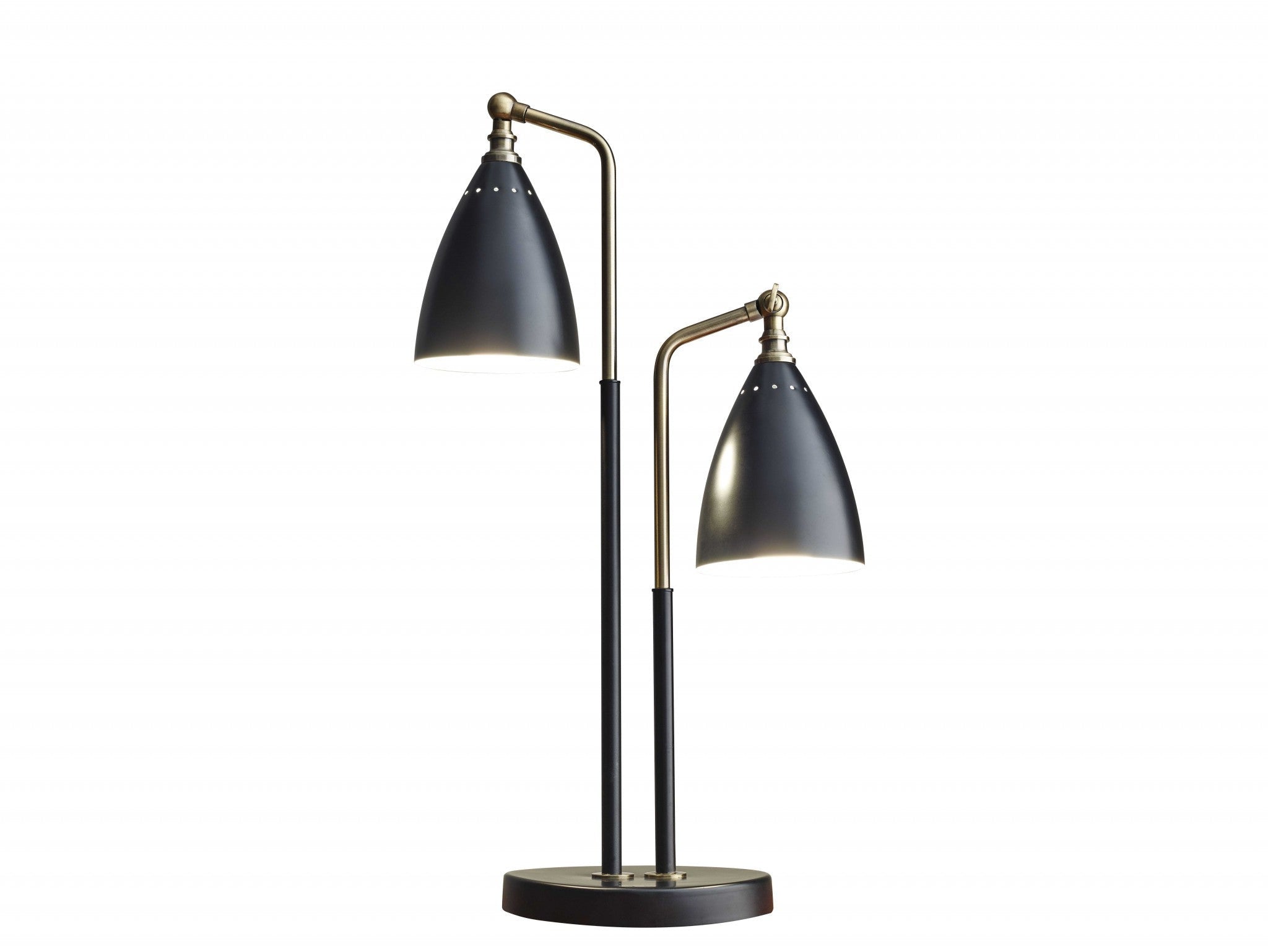Matte Black Metal And Antique Brass Two Light Adjustable Table Lamp - Tuesday Morning-Table Lamps