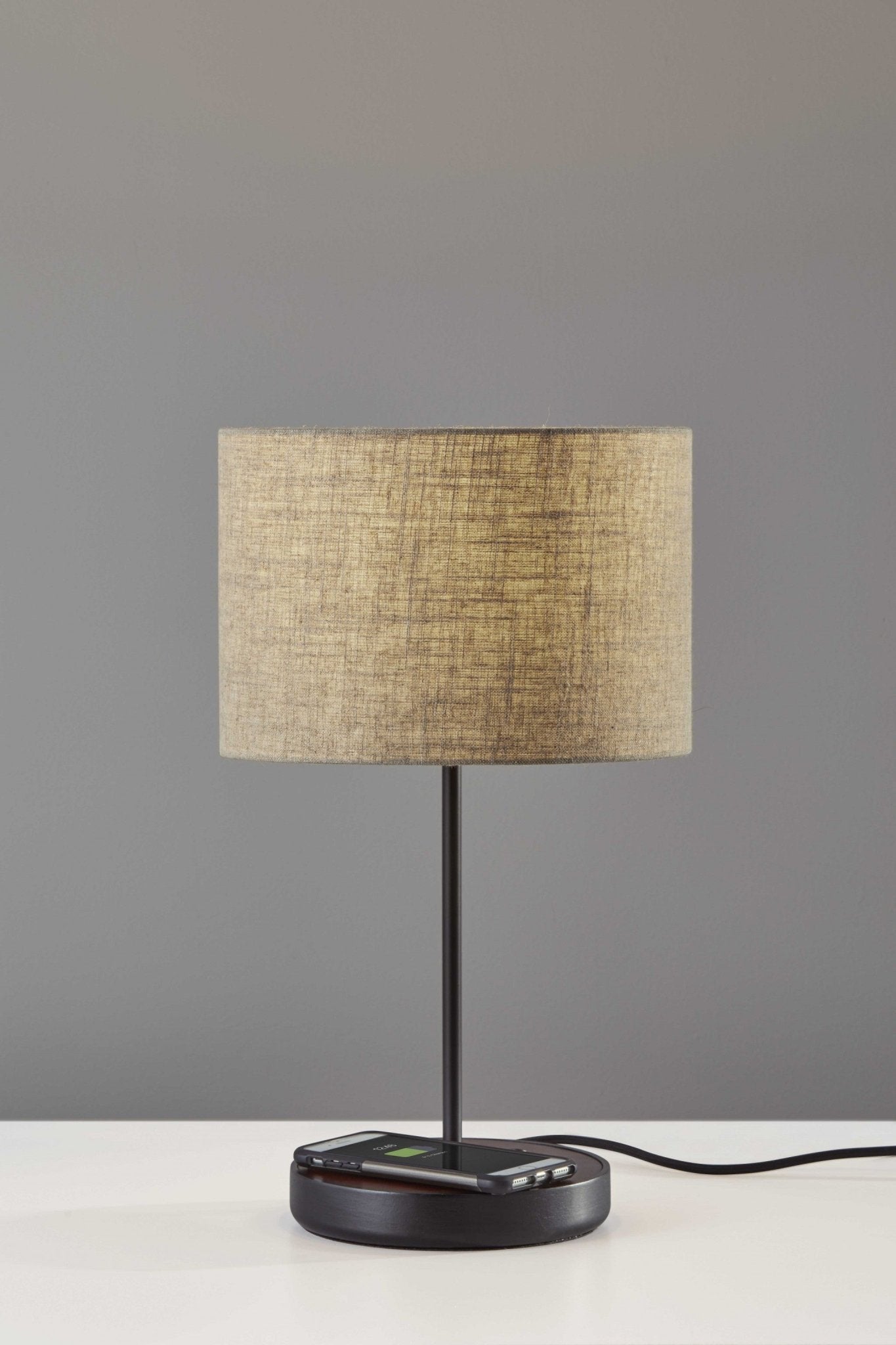 Matte Black Metal Wood Wireless Charging Table Lamp - Tuesday Morning-Table Lamps
