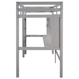 Minimalist Gray Twin Size Loft Bed with Built In Desk and Shelf - Tuesday Morning-Loft Beds