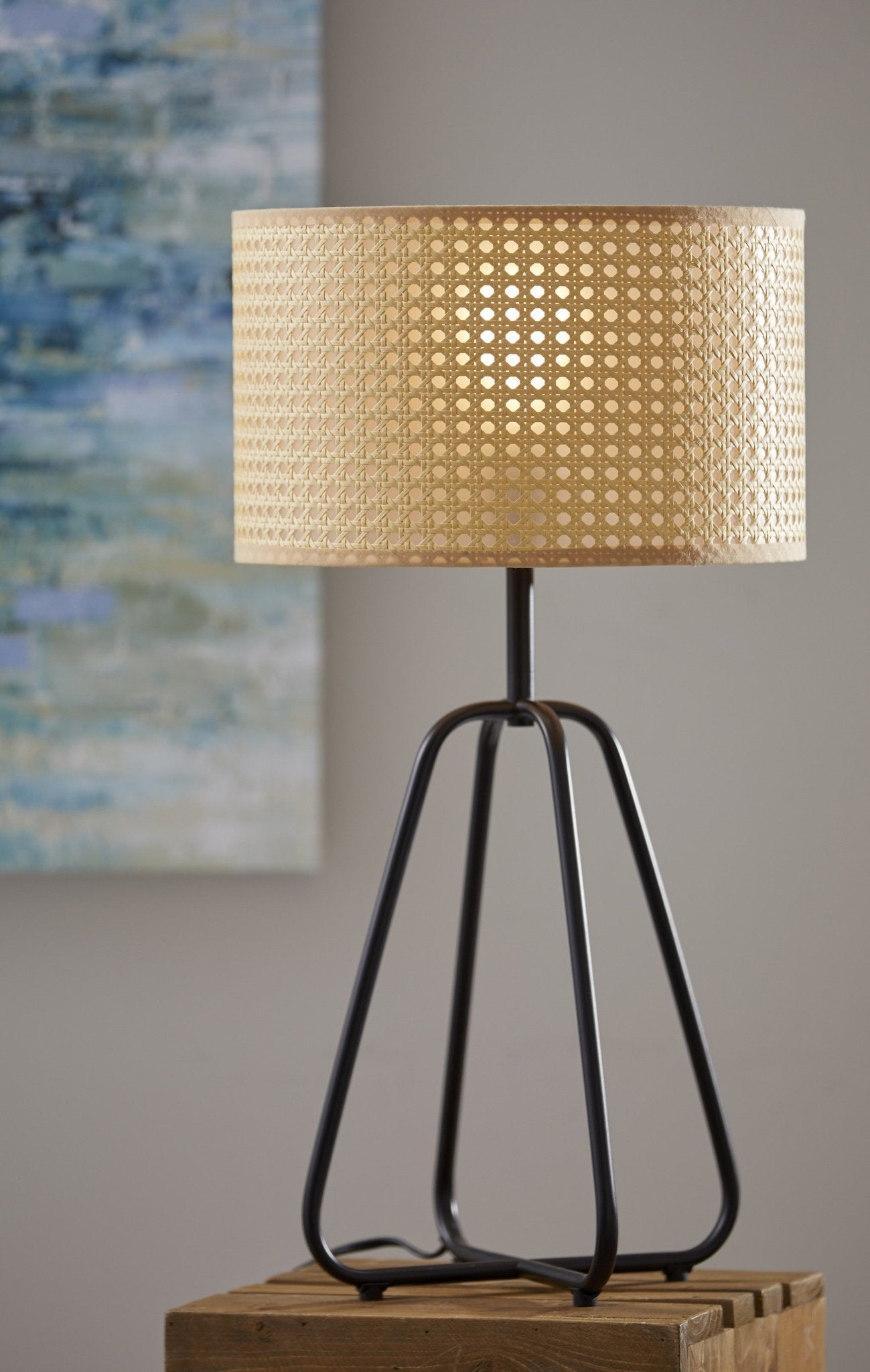 Open Cane Web Natural Shade Dark Bronze Table Lamp - Tuesday Morning-Table Lamps