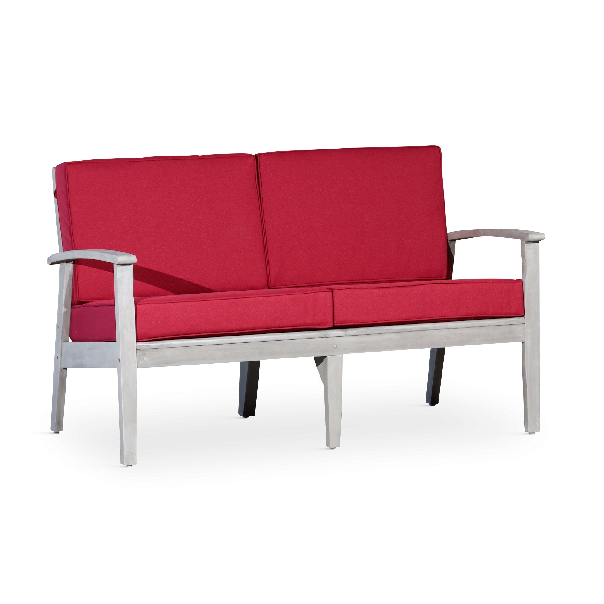 Outdoor-Loveseat-with-Cushions,-Silver-Gray-Finish,-Burgundy-Cushions-Outdoor-Chairs