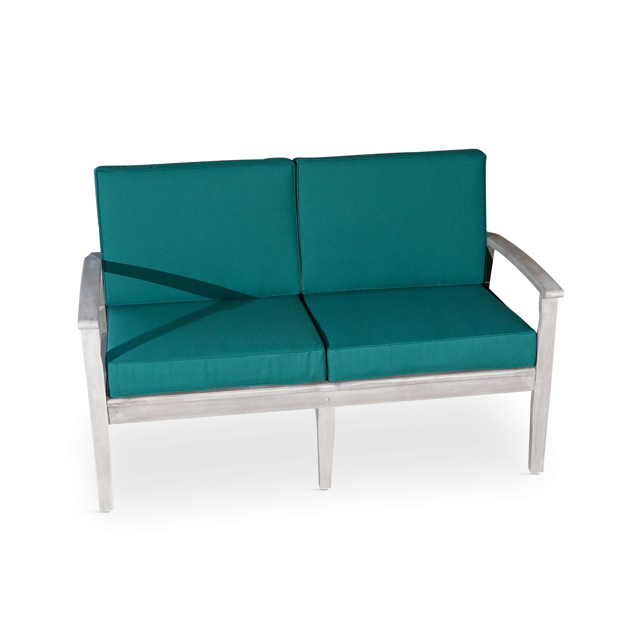 Outdoor Loveseat with Cushions, Silver Gray Finish, Dark Green Cushions - Tuesday Morning-Chairs & Seating